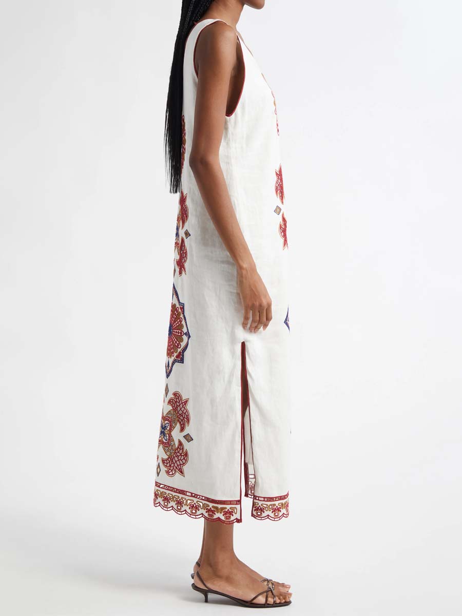 Embroidered Deep V Neck Dress