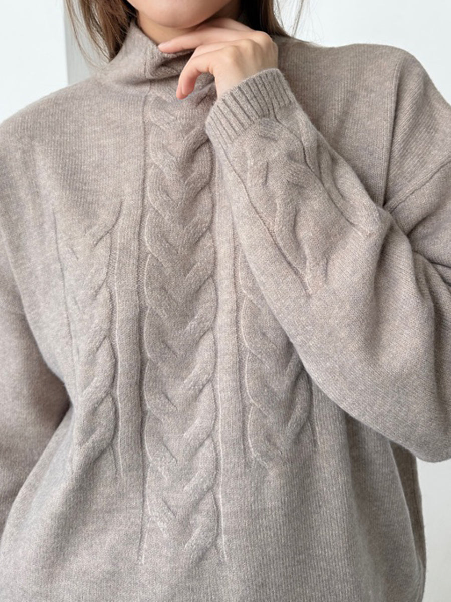 Loose Turtleneck Knit Sweater Suit