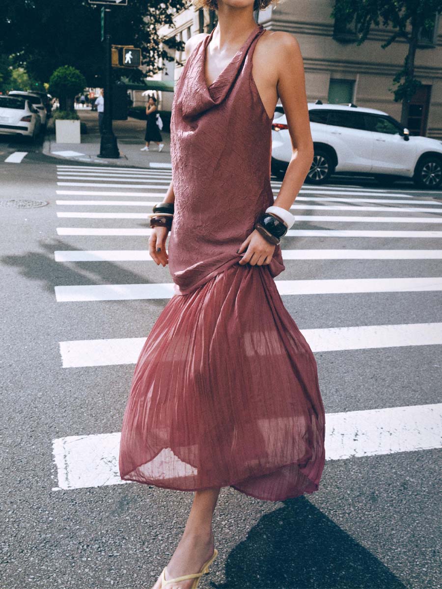 Elegant Sleeveless Patchwork Pleated Hem Dress