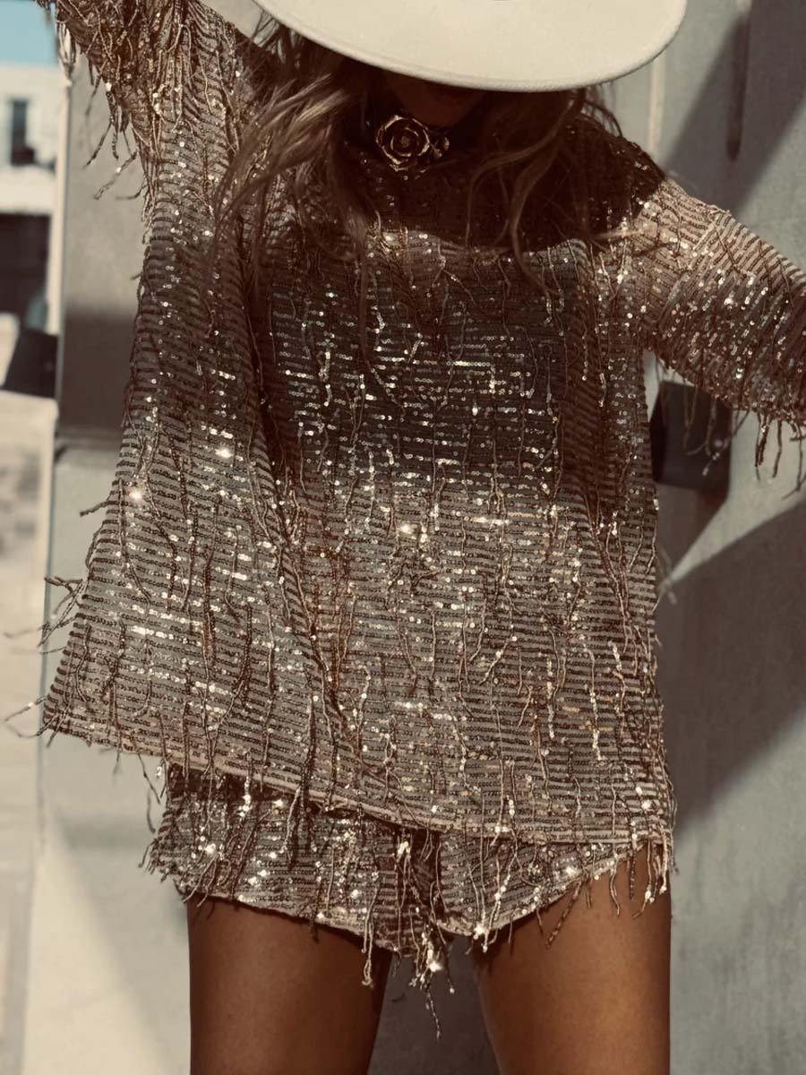 Sequined Tassel Shiny Two Pieces Set