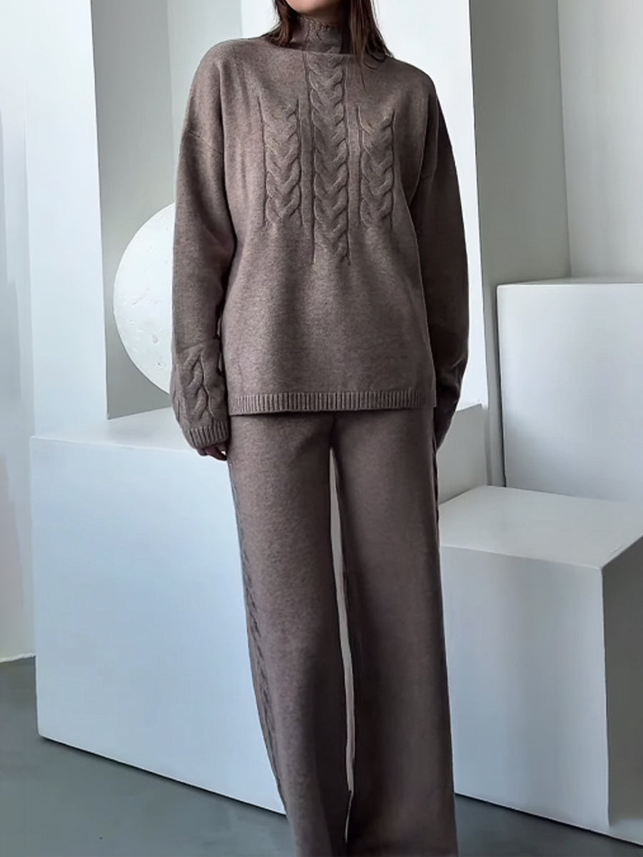 Loose Turtleneck Knit Sweater Suit