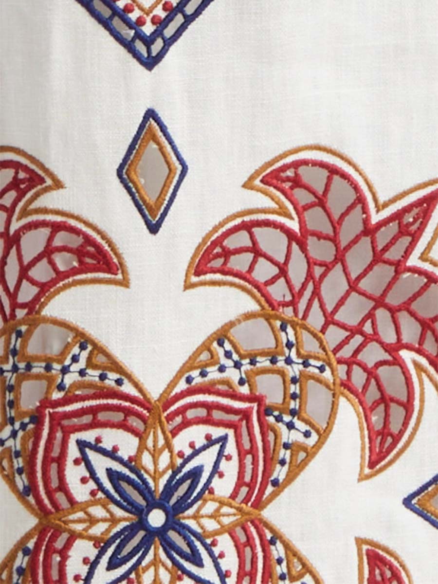 Embroidered Deep V Neck Dress