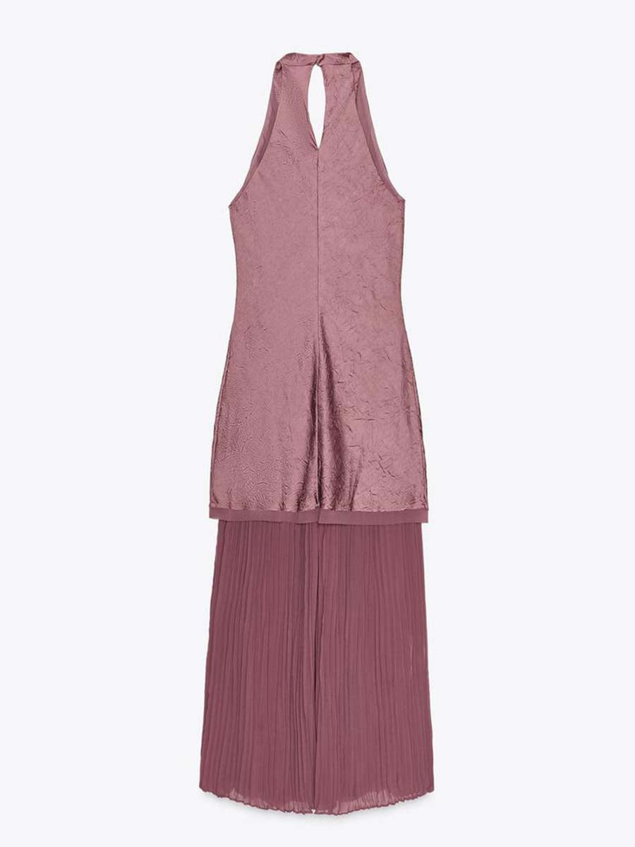 Elegant Sleeveless Patchwork Pleated Hem Dress