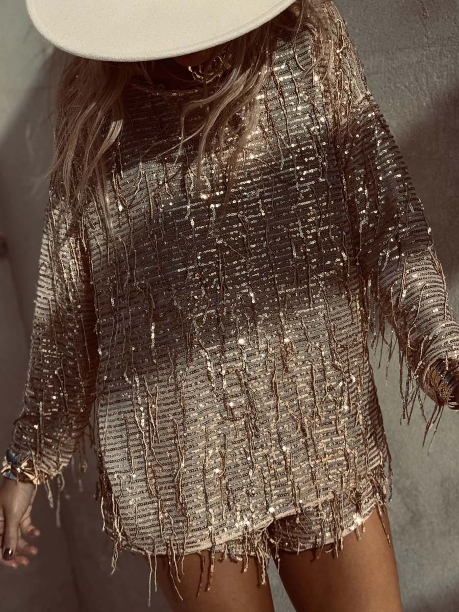 Sequined Tassel Shiny Two Pieces Set