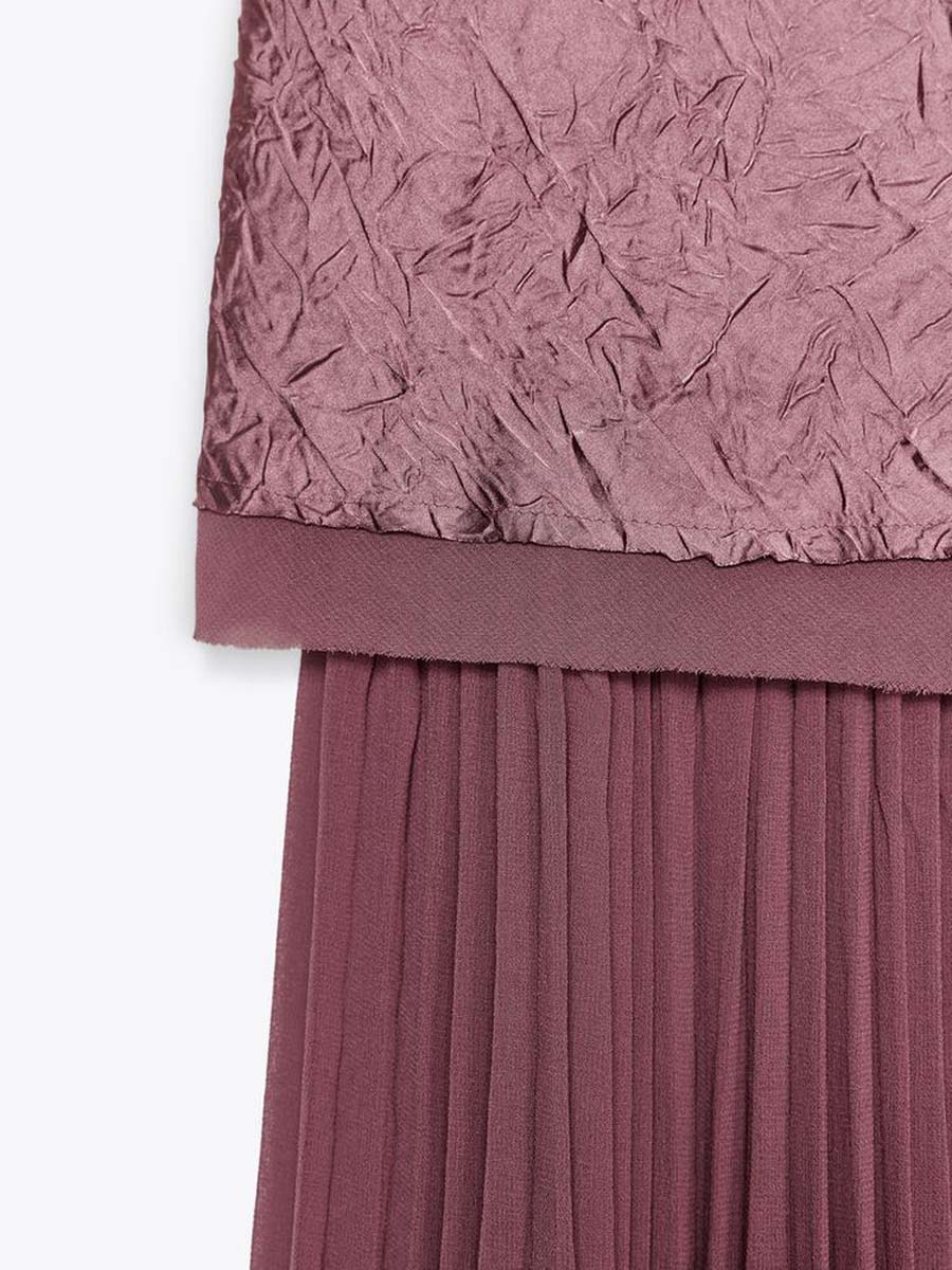 Elegant Sleeveless Patchwork Pleated Hem Dress