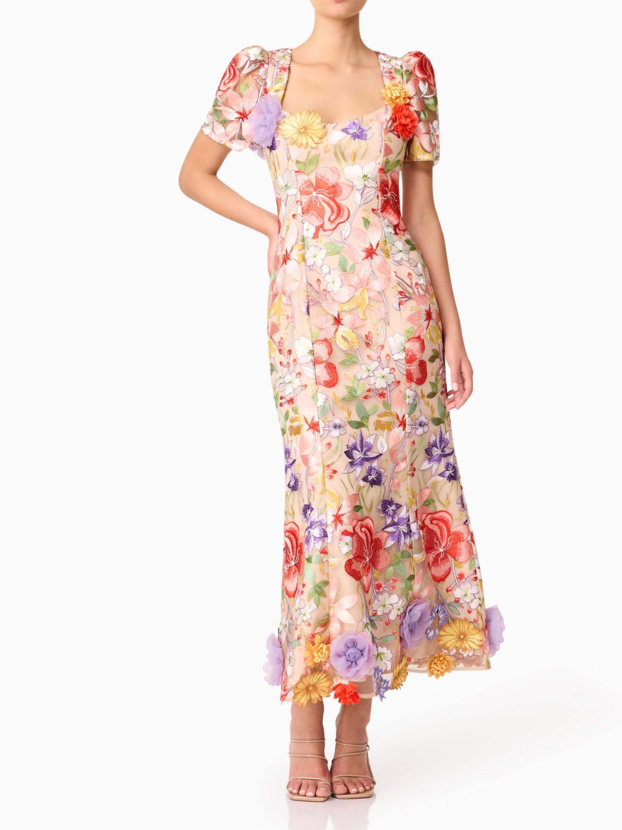 Three-Dimensional Floral Print Dress
