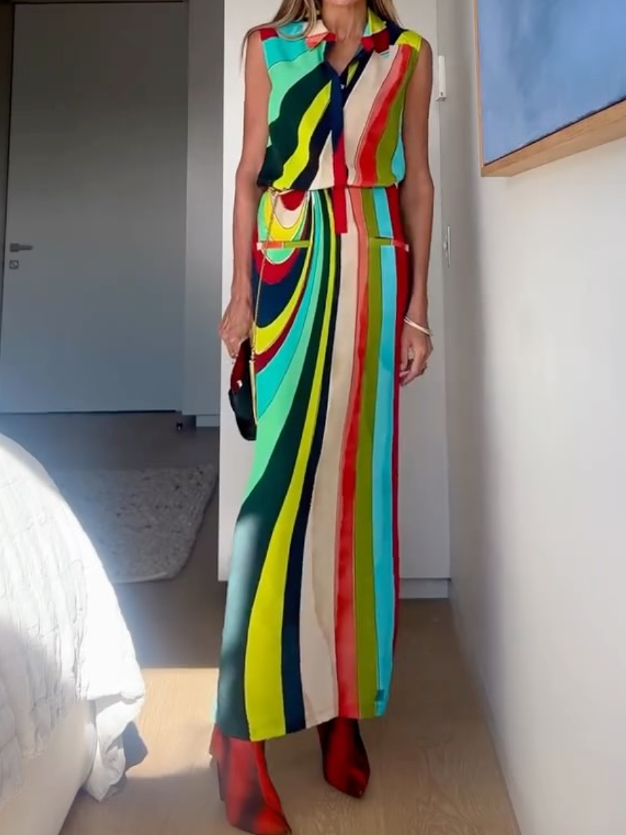 Color Striped Sleeveless Dress