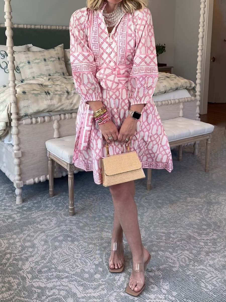 Placement Print Belted Mini Dress