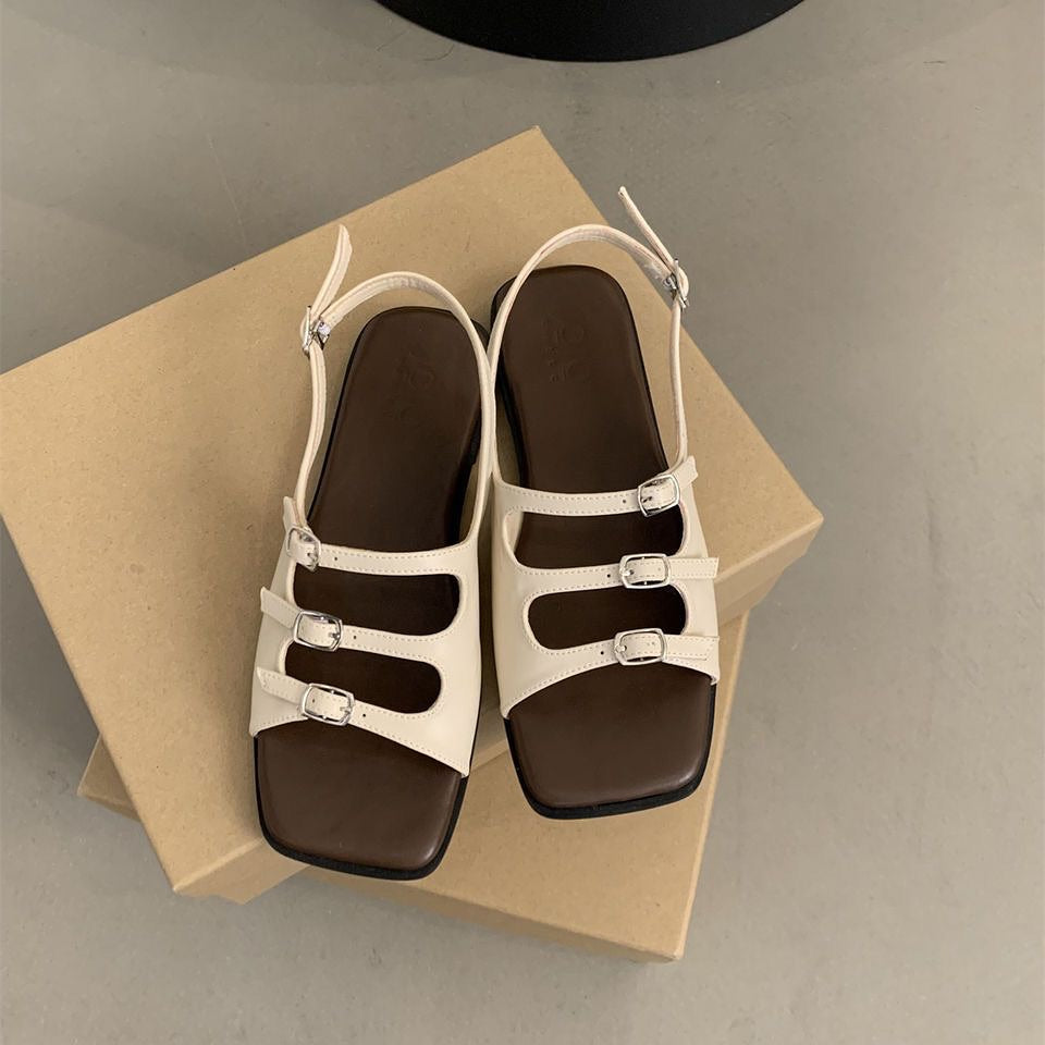 Square Toe Open-Toe Flat Sandals