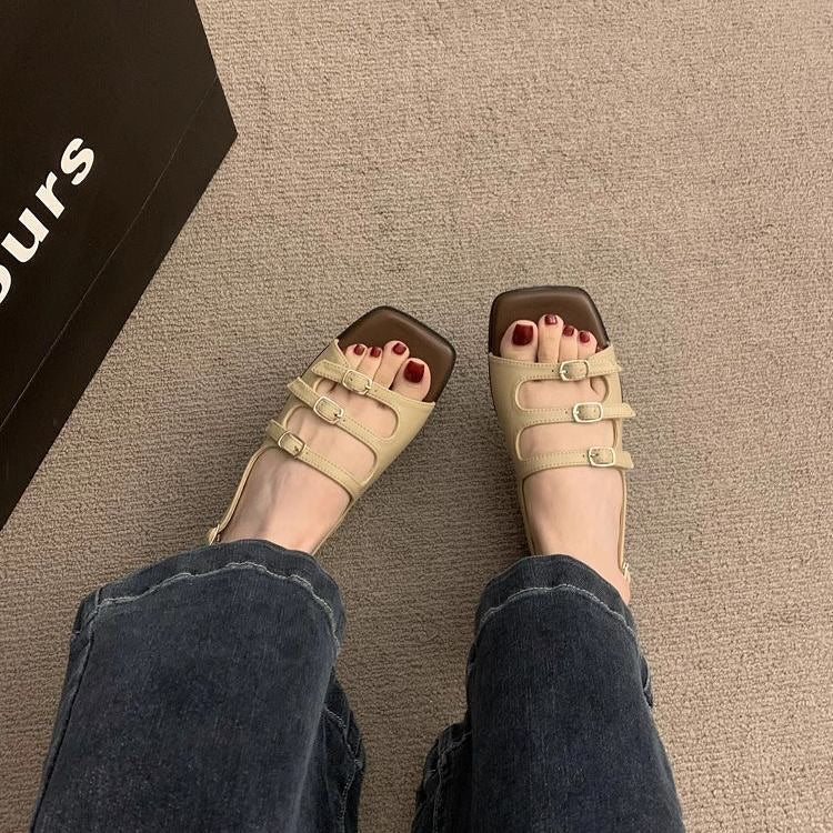 Square Toe Open-Toe Flat Sandals