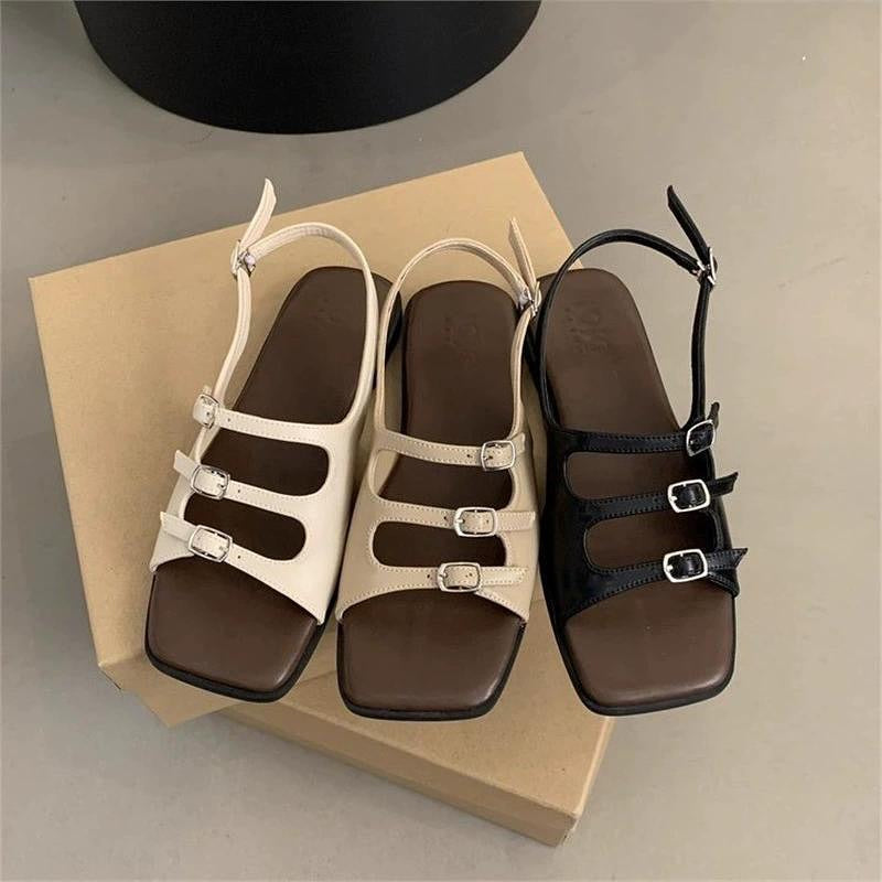 Square Toe Open-Toe Flat Sandals