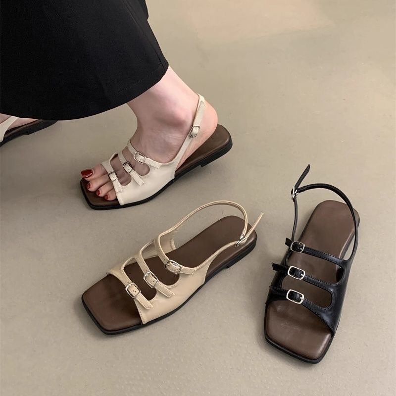 Square Toe Open-Toe Flat Sandals