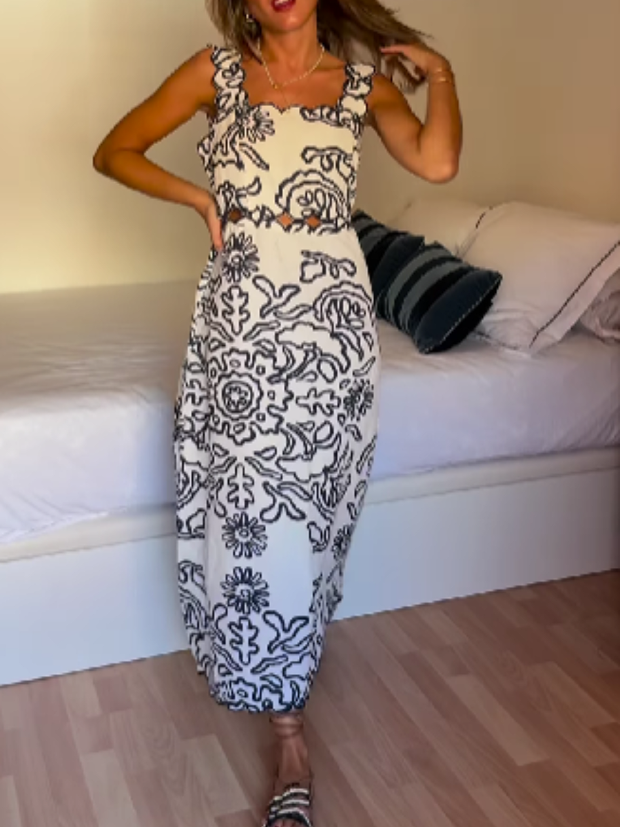 Printed Cutout Strap Dress At Waist