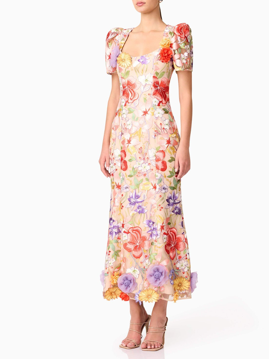 Three-Dimensional Floral Print Dress