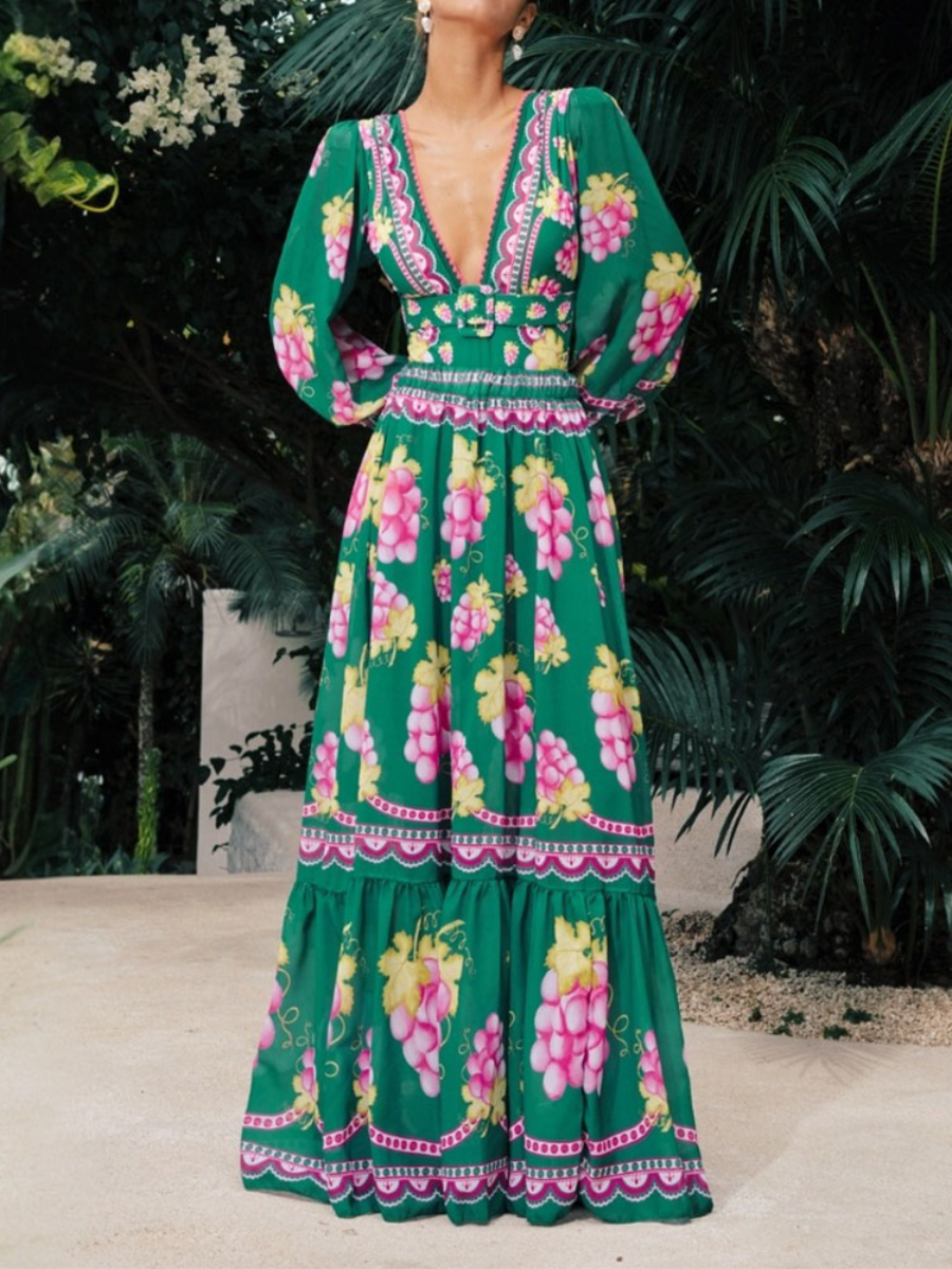 Printed V-Neck Swimsuit Suit