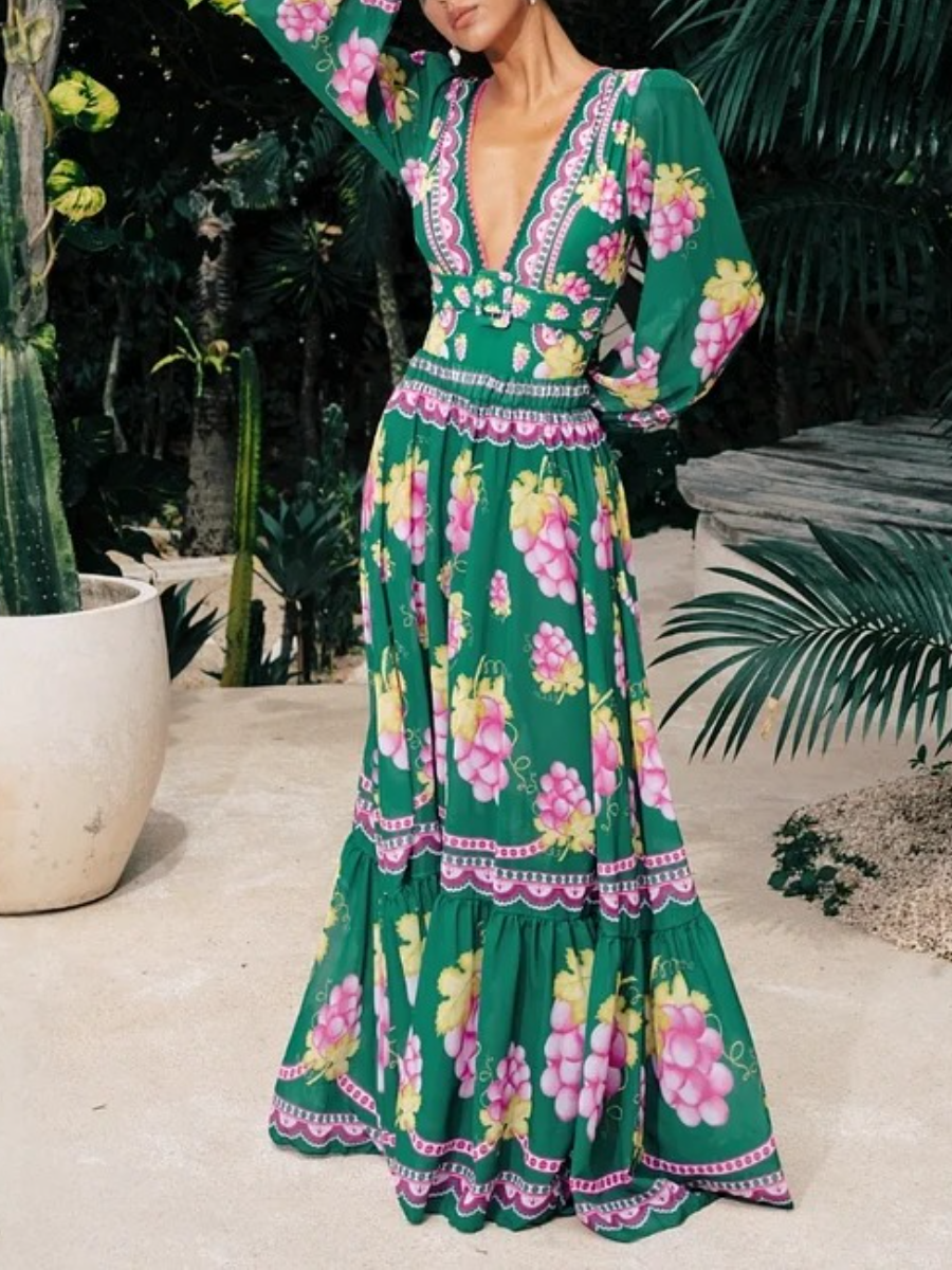 Printed V-Neck Swimsuit Suit