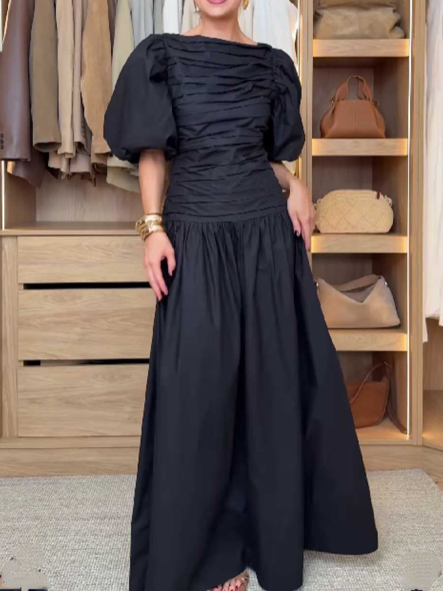 Pleated Design Solid Color Dress
