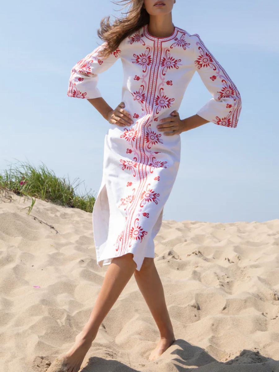 Symmetrical Embroidered Maxi Dress