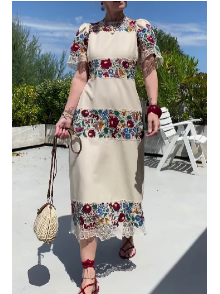 Lace-Patchwork Print Dress
