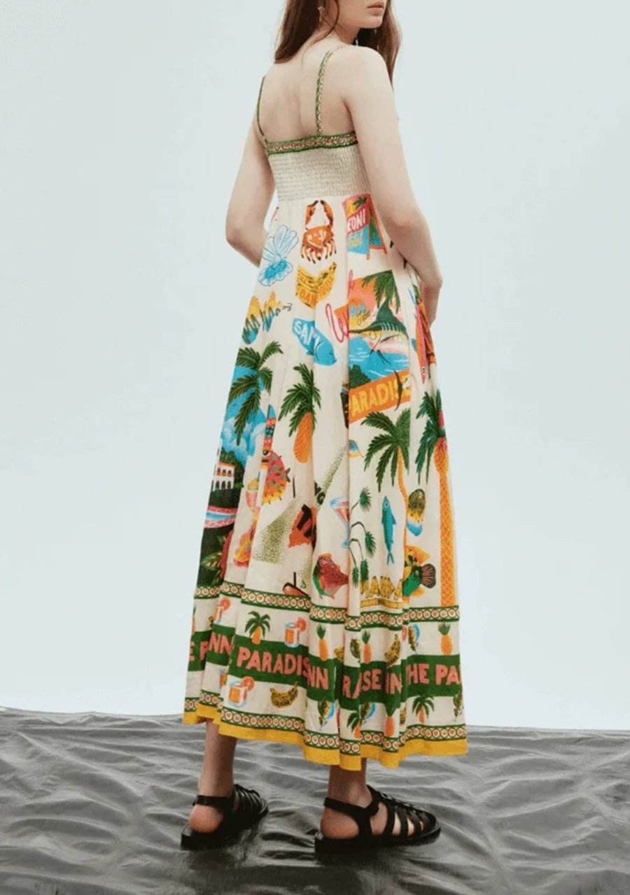 Unique Print Smocked Maxi Dress
