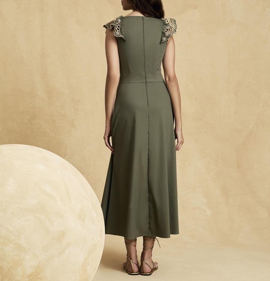 Square Collar Embroidered Ruffled Dress