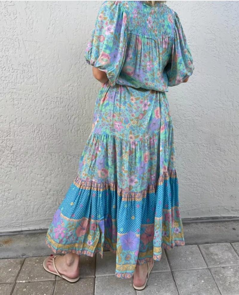 Lane Button Through Maxi Gown In Blue Floral