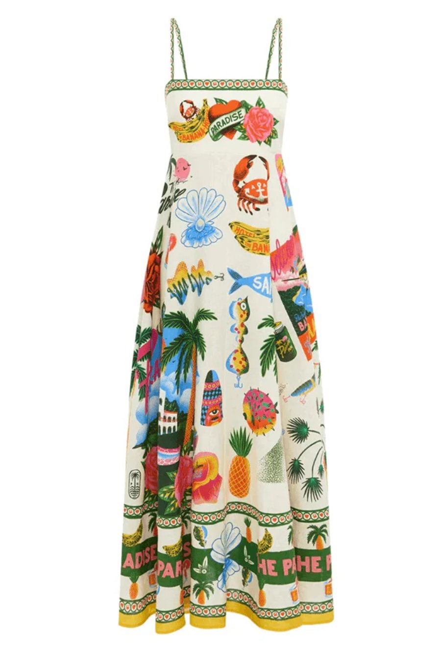 Unique Print Smocked Maxi Dress