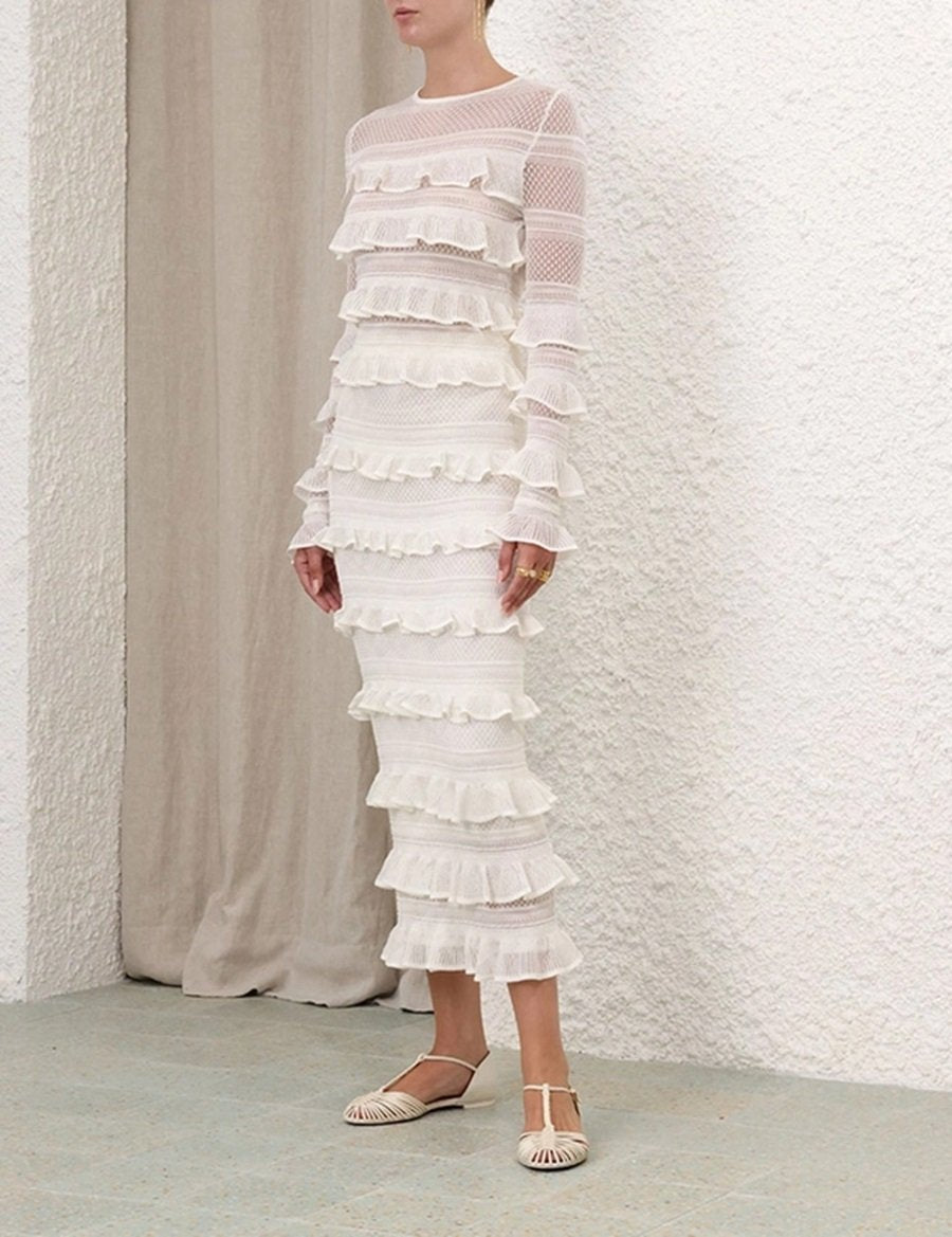 Wonderland Frilled-Lace Midi Skirt