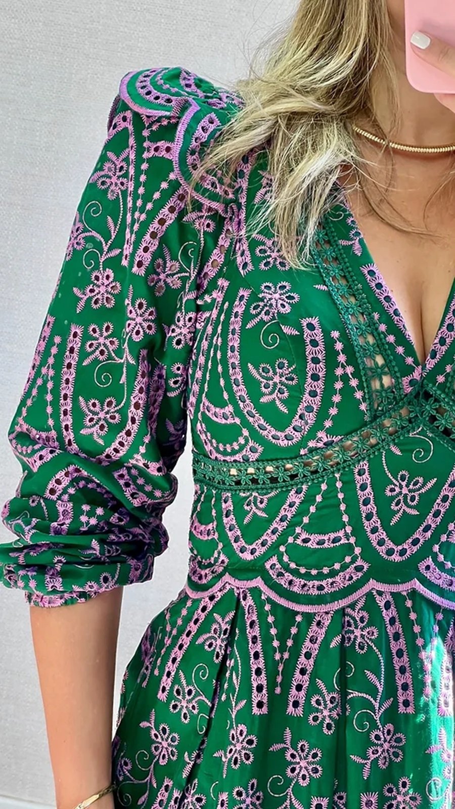 Two-Tone Embroidered Ruffled Lace Dress