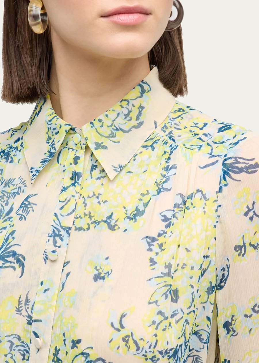 Lyra Floral Bell-Sleeve Mini Shirt Dress