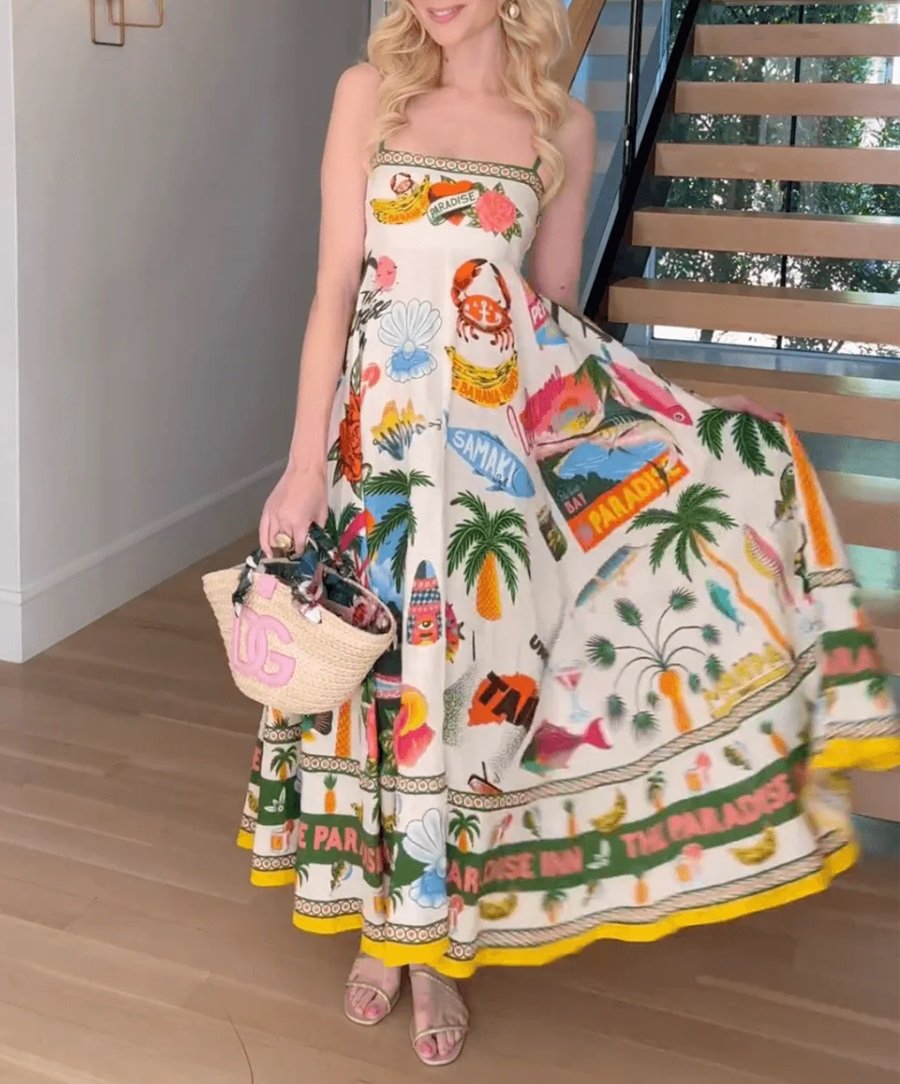 Unique Print Smocked Maxi Dress