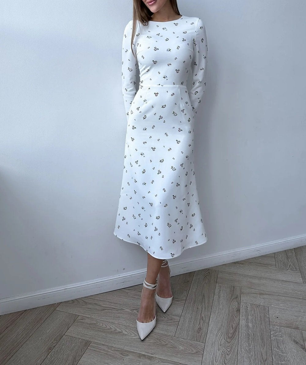 Godet Silhouette Long Sleeve Midi Dress