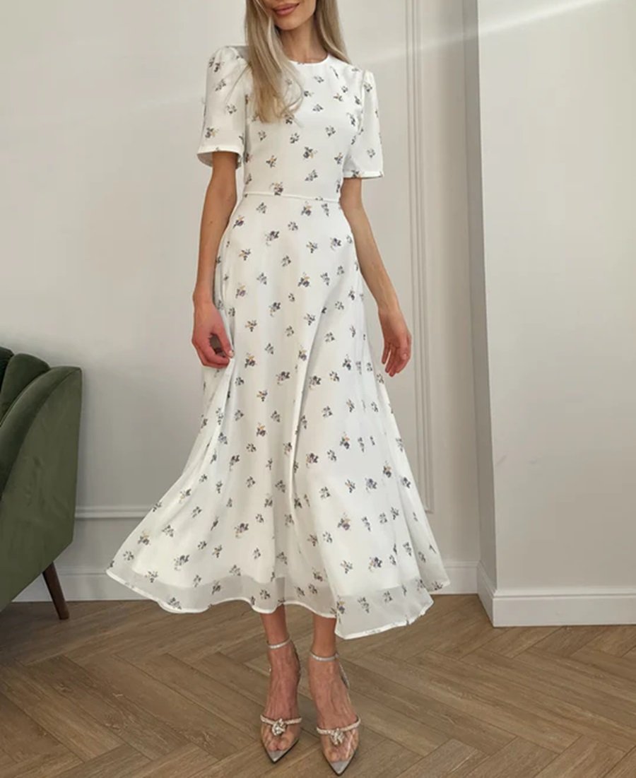 Short Sleeve Floral Midi Dress