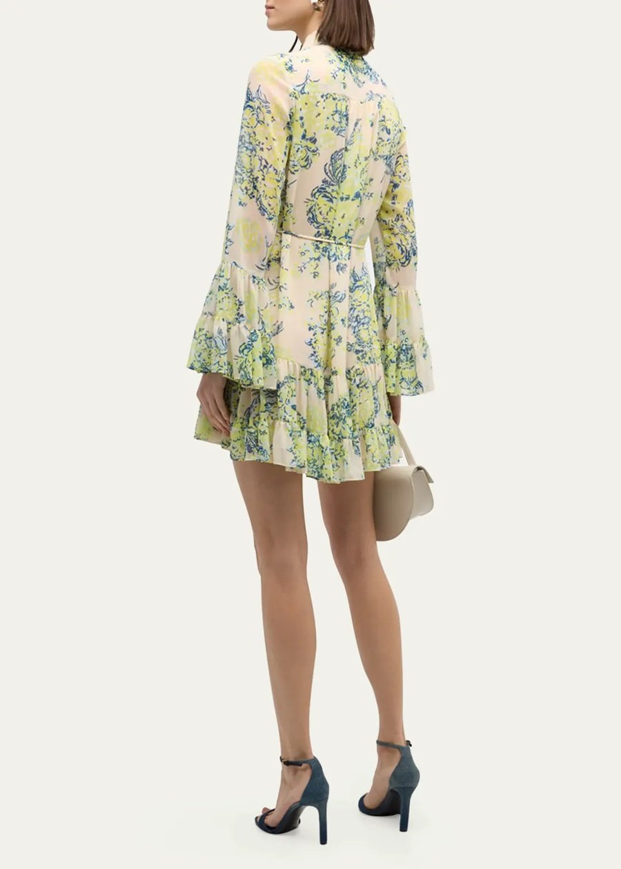 Lyra Floral Bell-Sleeve Mini Shirt Dress