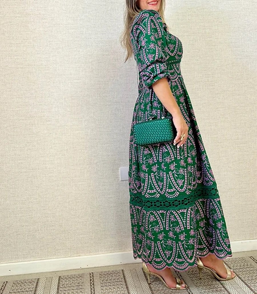 Two-Tone Embroidered Ruffled Lace Dress