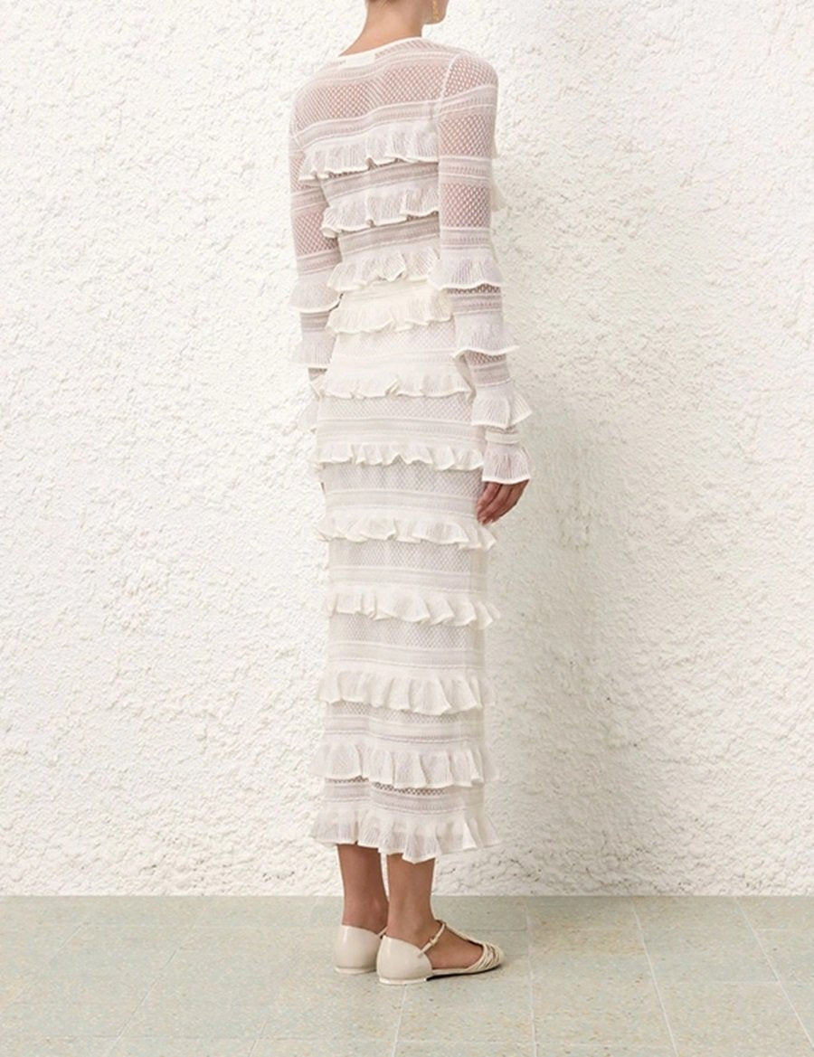 Wonderland Frilled-Lace Midi Skirt