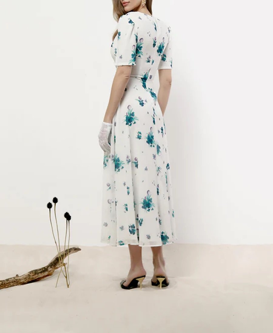 Short Sleeve Floral Midi Dress