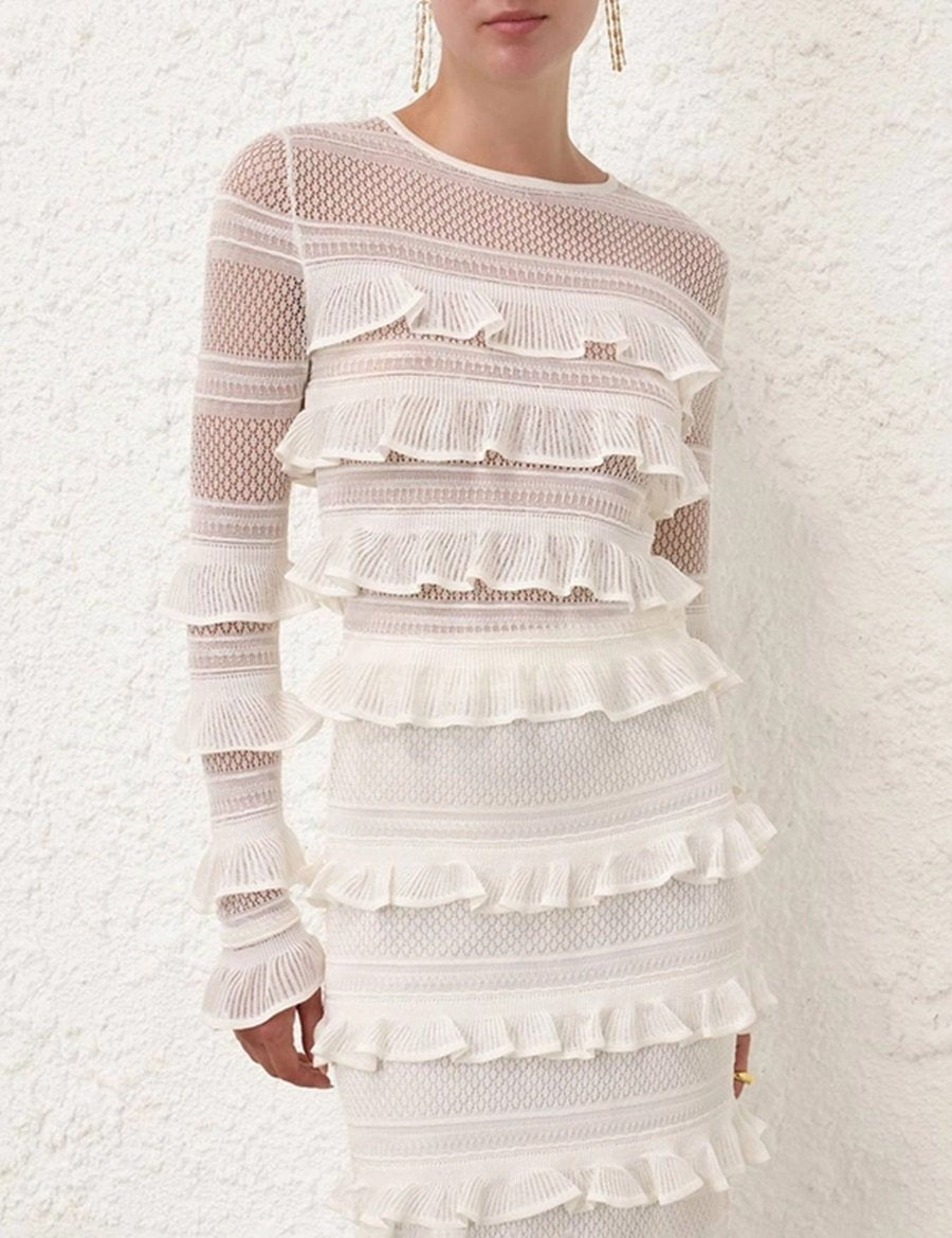 Wonderland Frilled-Lace Midi Skirt