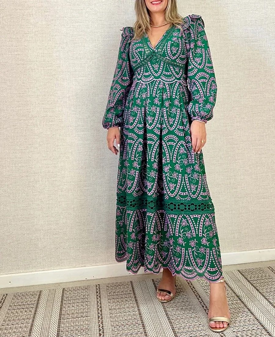 Two-Tone Embroidered Ruffled Lace Dress