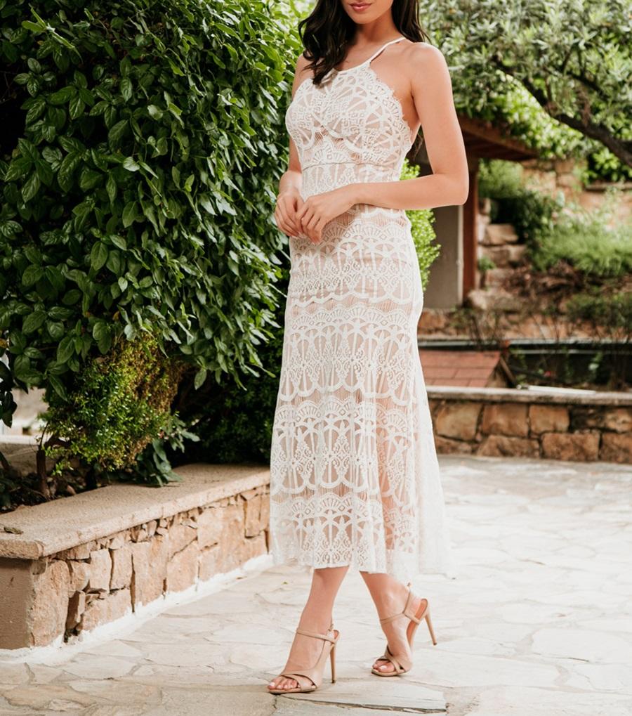 White Lace Long Dress With Lining