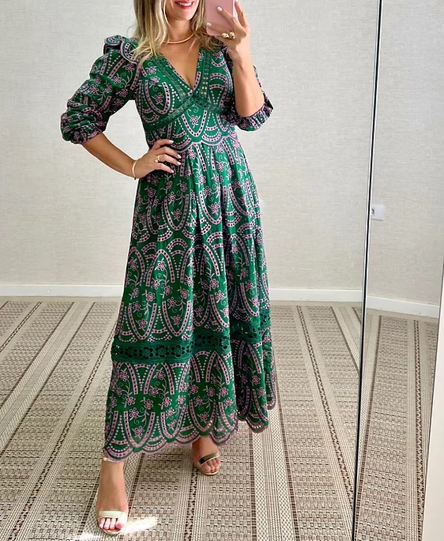 Two-Tone Embroidered Ruffled Lace Dress