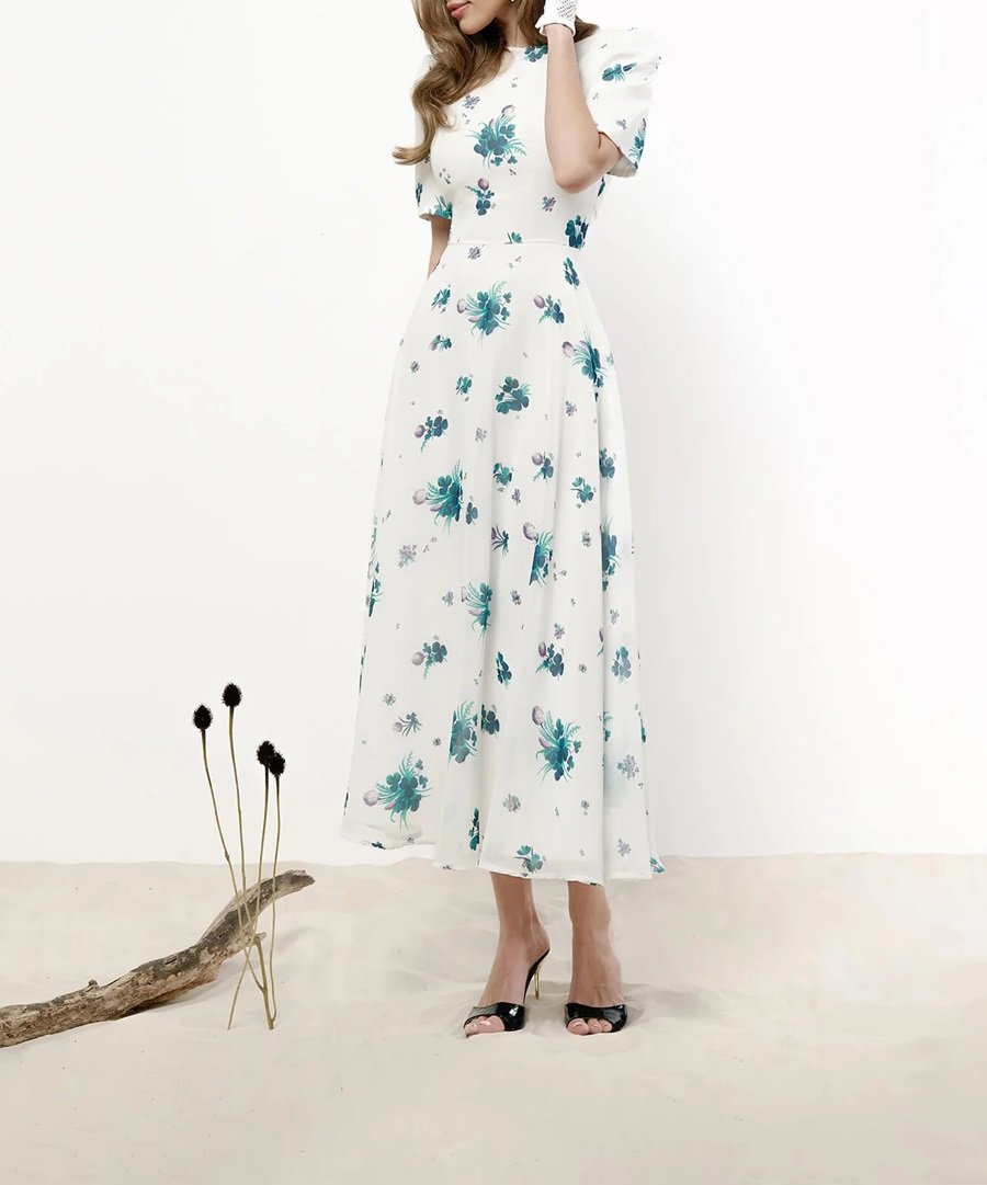 Short Sleeve Floral Midi Dress