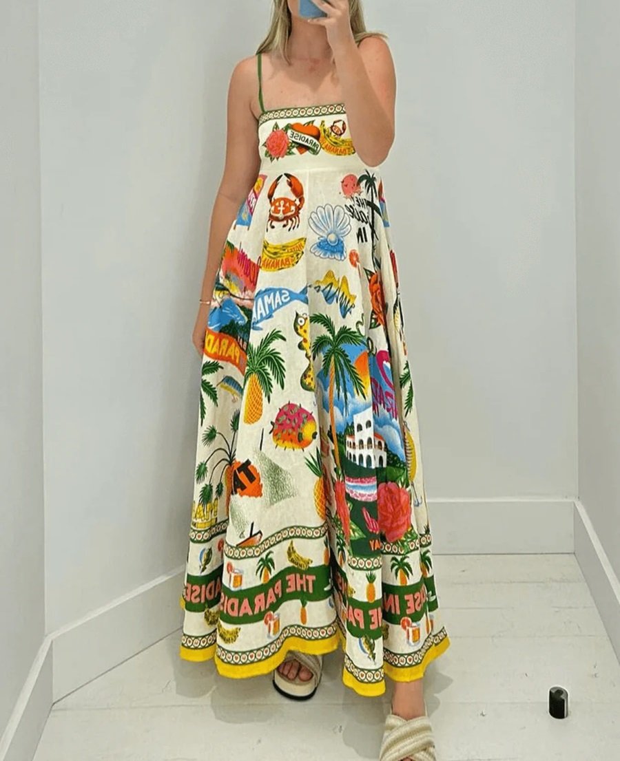 Unique Print Smocked Maxi Dress