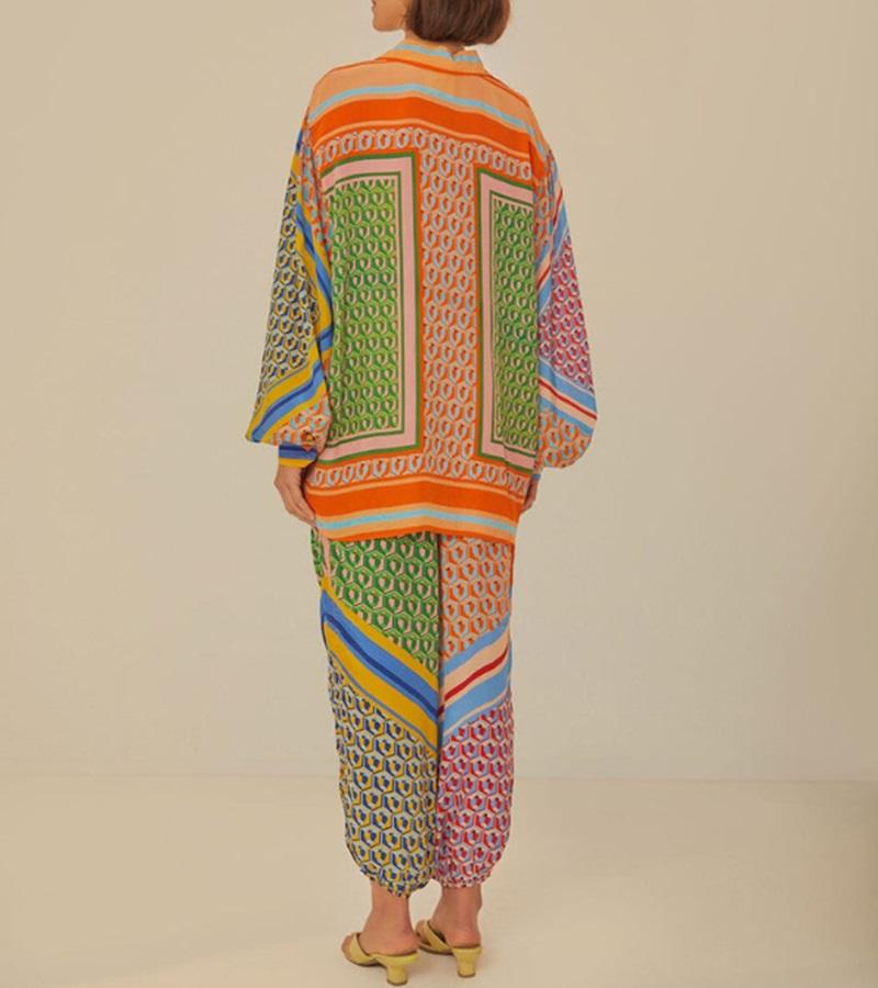 Mixed Color Block Casual Two-Piece Set