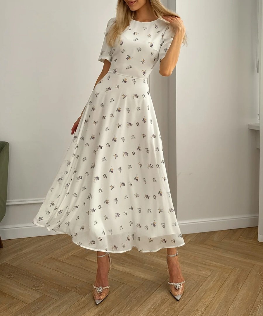 Short Sleeve Floral Midi Dress