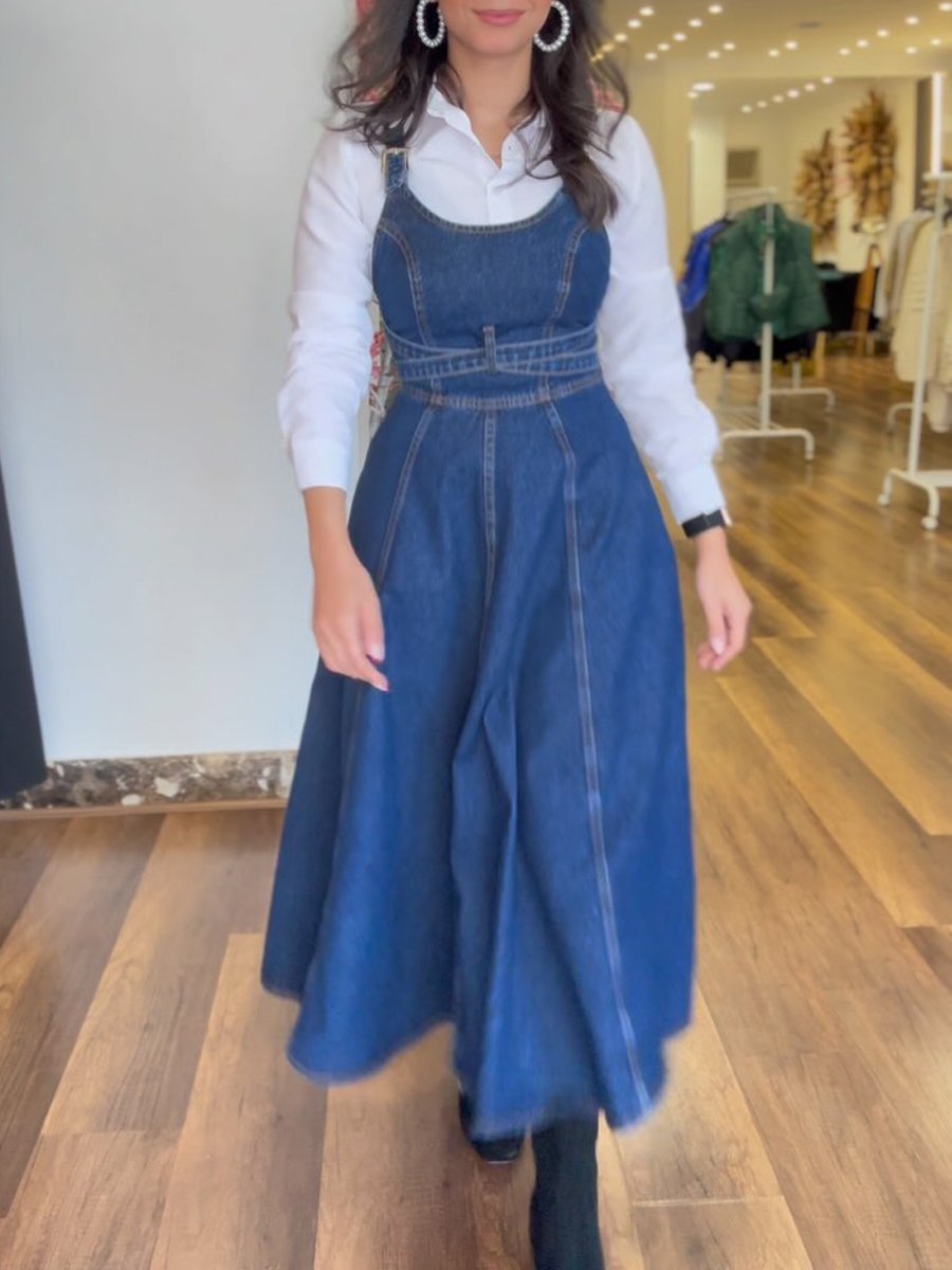 Lace Up Denim Suspender Dress