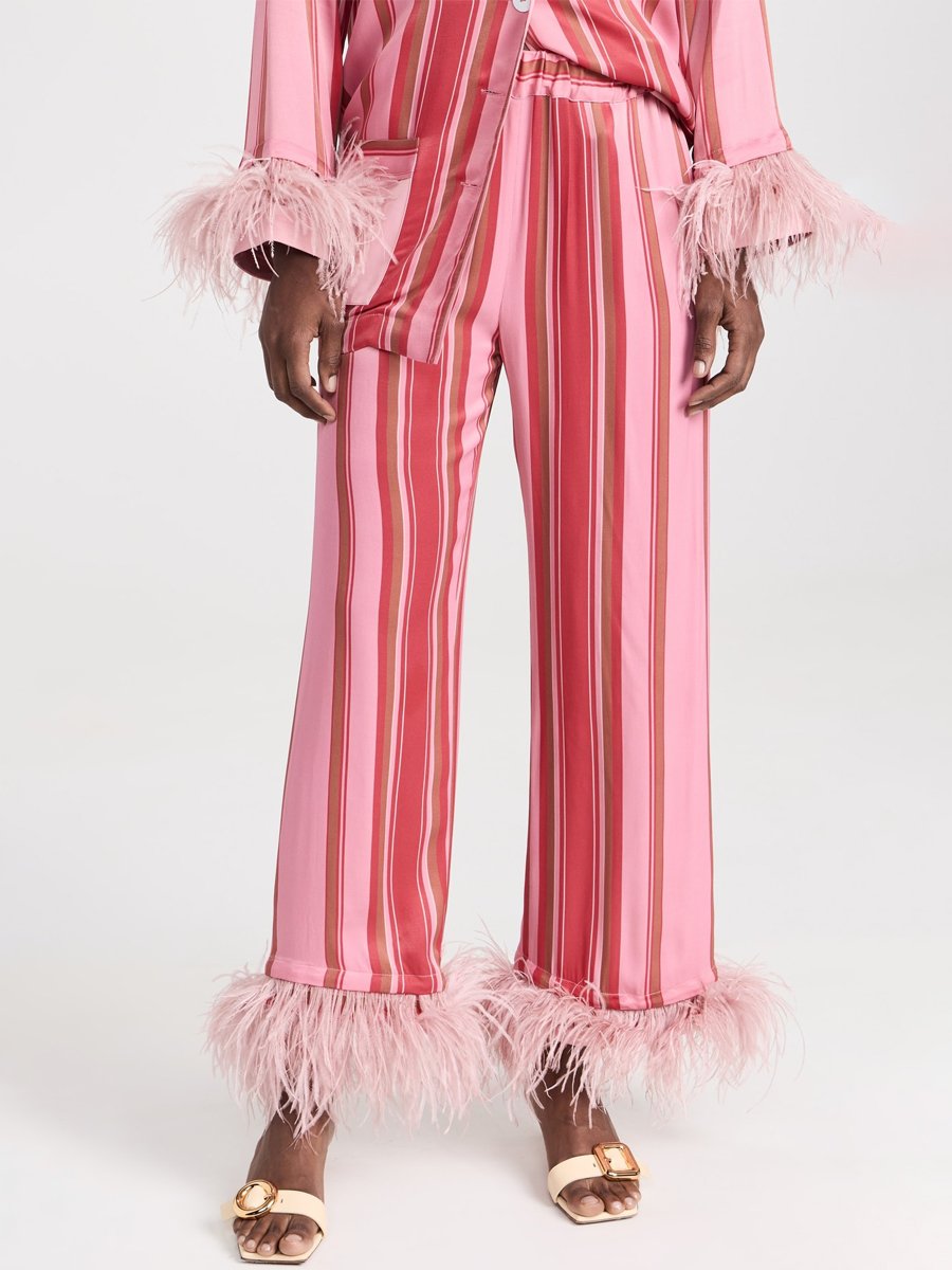 Pink Stripes Party Pajama With Feathers