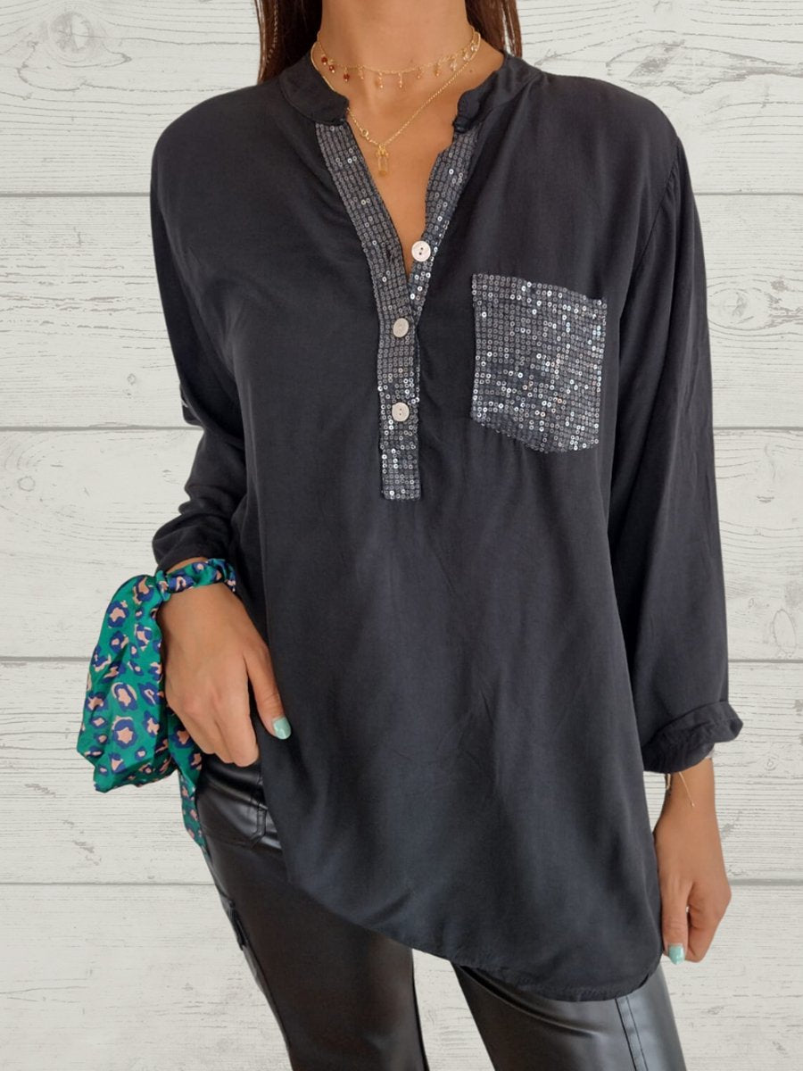 Shing Patchwork Button Up Blouse