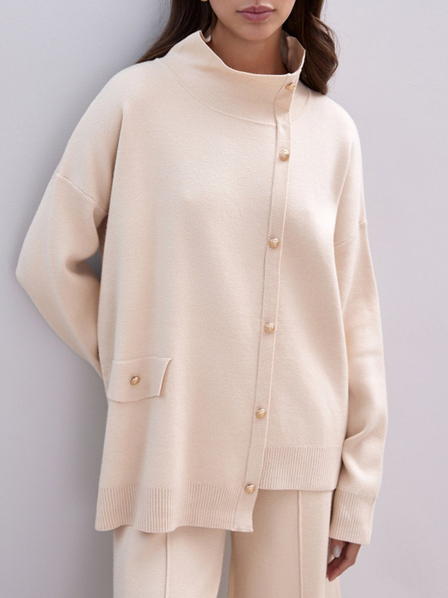 High Neck Split Knitted Sweater Casual Two-Piece Set