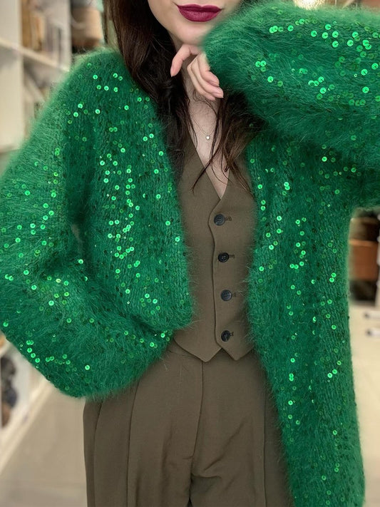 Sequin Green Sweater Cardigan